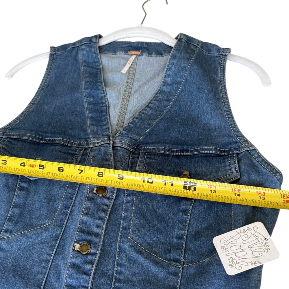 Free People Wandering Star Denim Mini Dress Blue Button Front Size 6 NWT - Picture 4 of 9